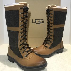 UGG Elvia Tall Boots Women LaceUp Chestnut 1018473